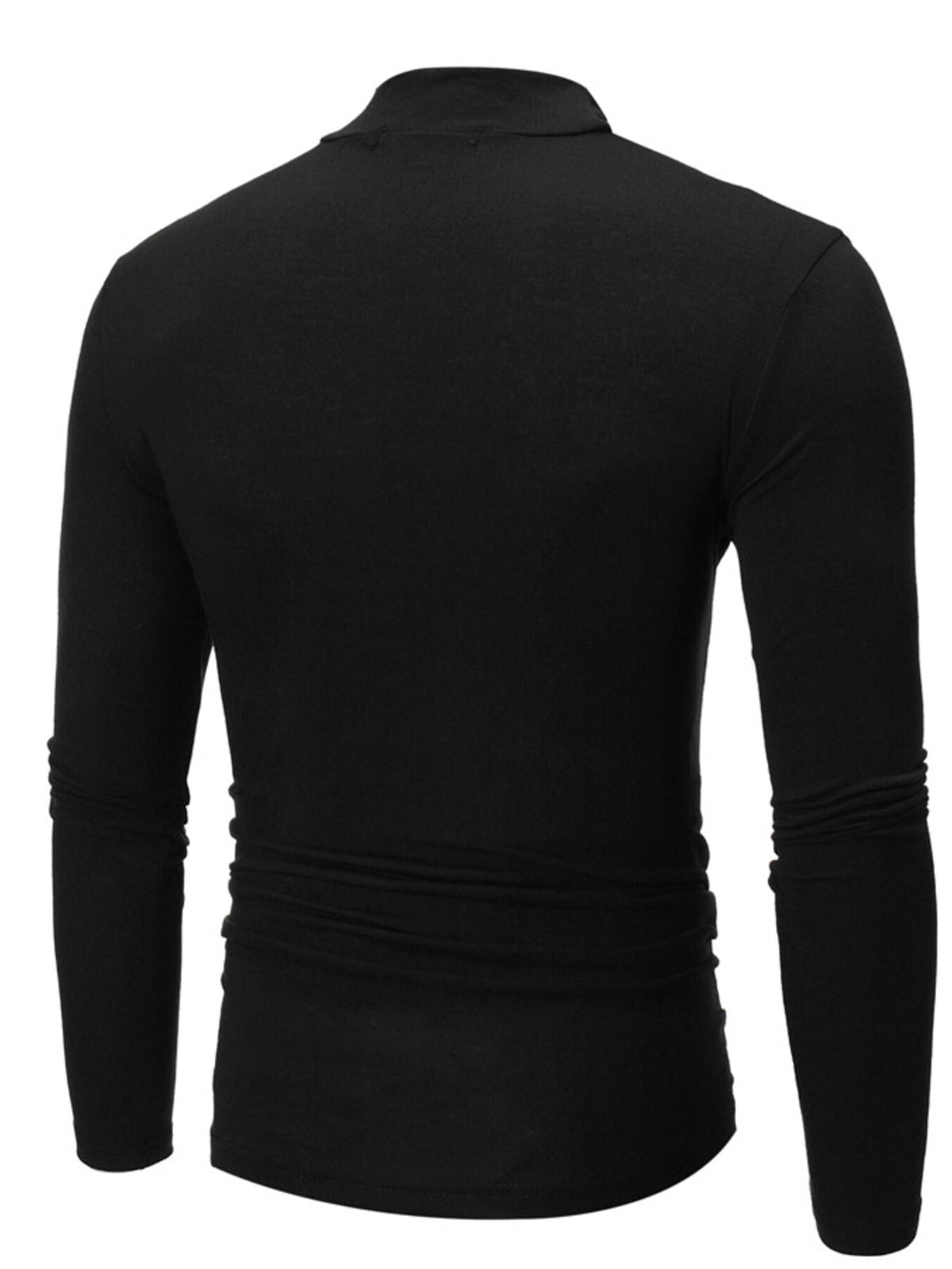 Men's slim-fit mock-neck long-sleeve shirt — Black back view