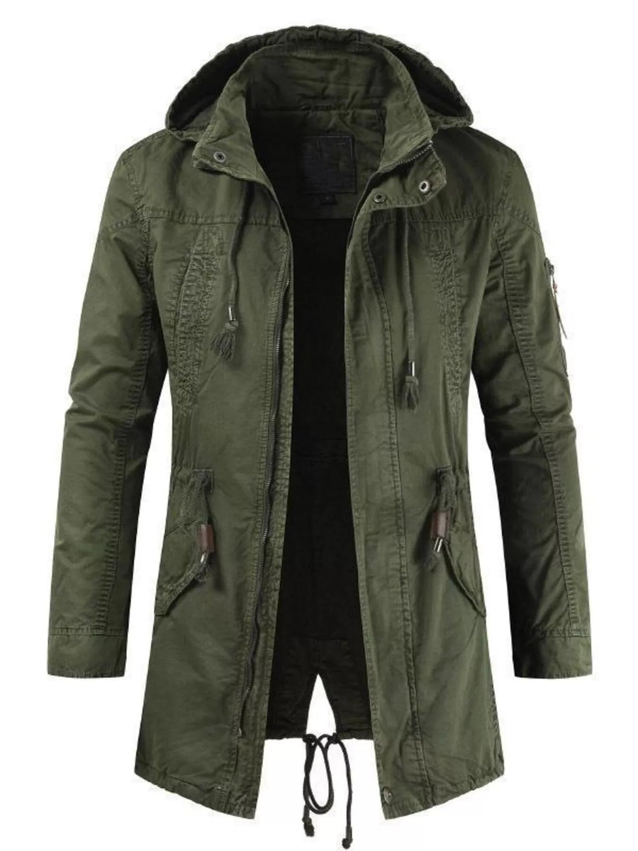Men's Plus Size Drawstring Casual Hooded Parka Coat