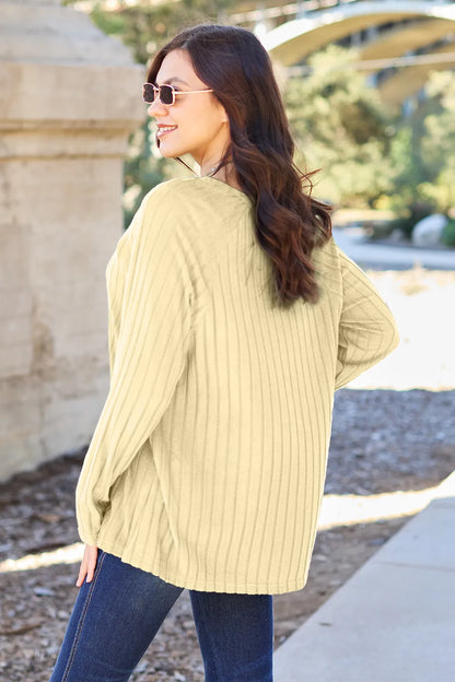 Basic Bae opaque ribbed long-sleeve knit top in Light Yellow, back view