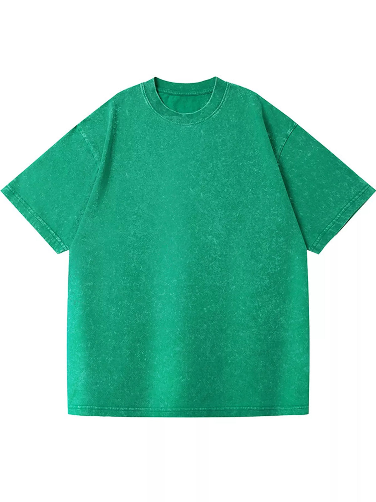 Grass Green-Washed acid-wash oversized crewneck T-shirt, front view. One shirt only.