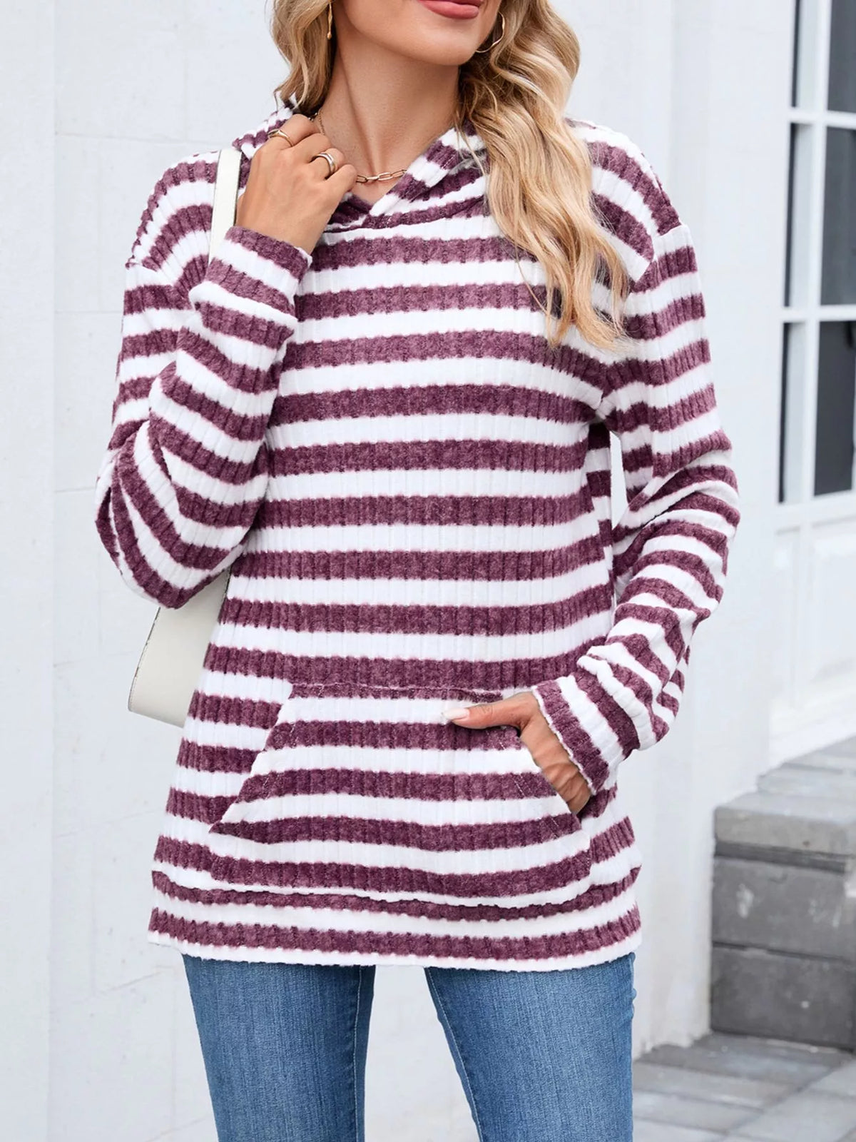 Striped dropped-shoulder hoodie, product view 3 of 22