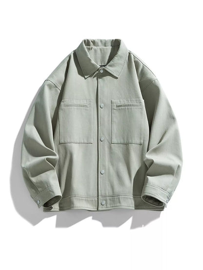 Salt Gray Green snap-front jacket shown on its own from the front, with two chest patch pockets.