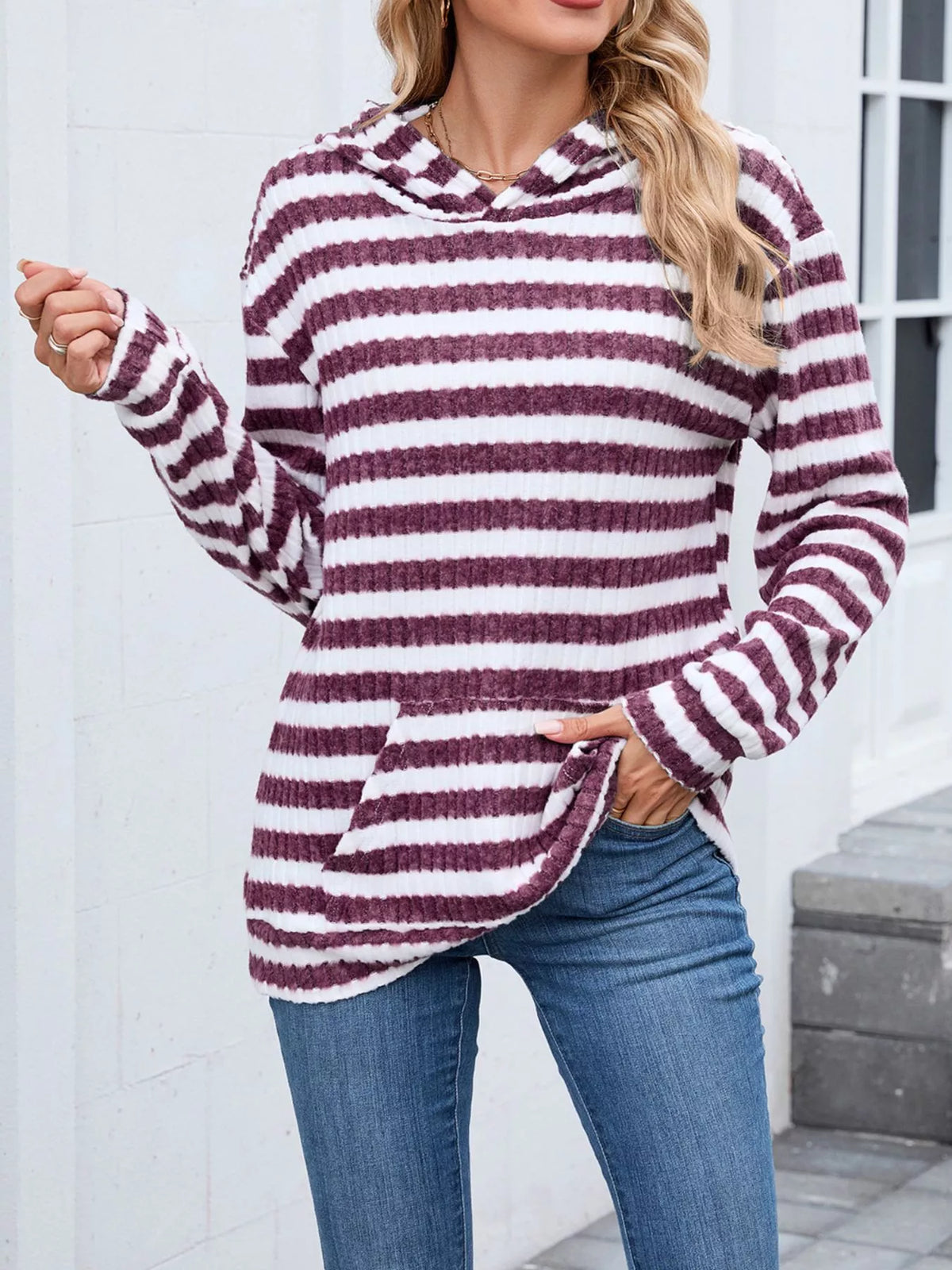 Striped dropped-shoulder hoodie, product view 2 of 22