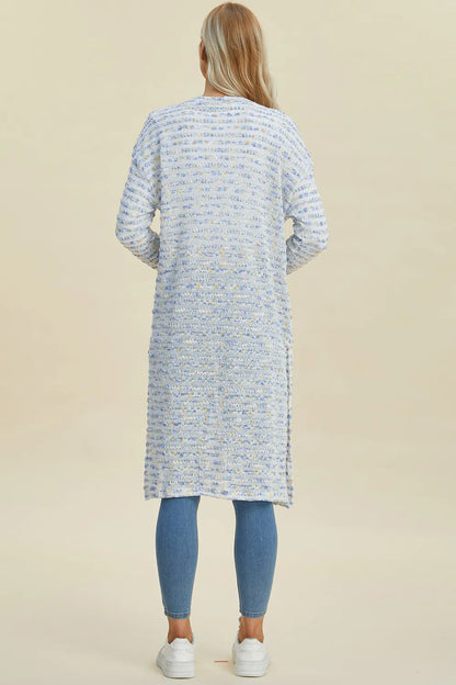 Multicolor Double Take openwork longline cardigan — back view