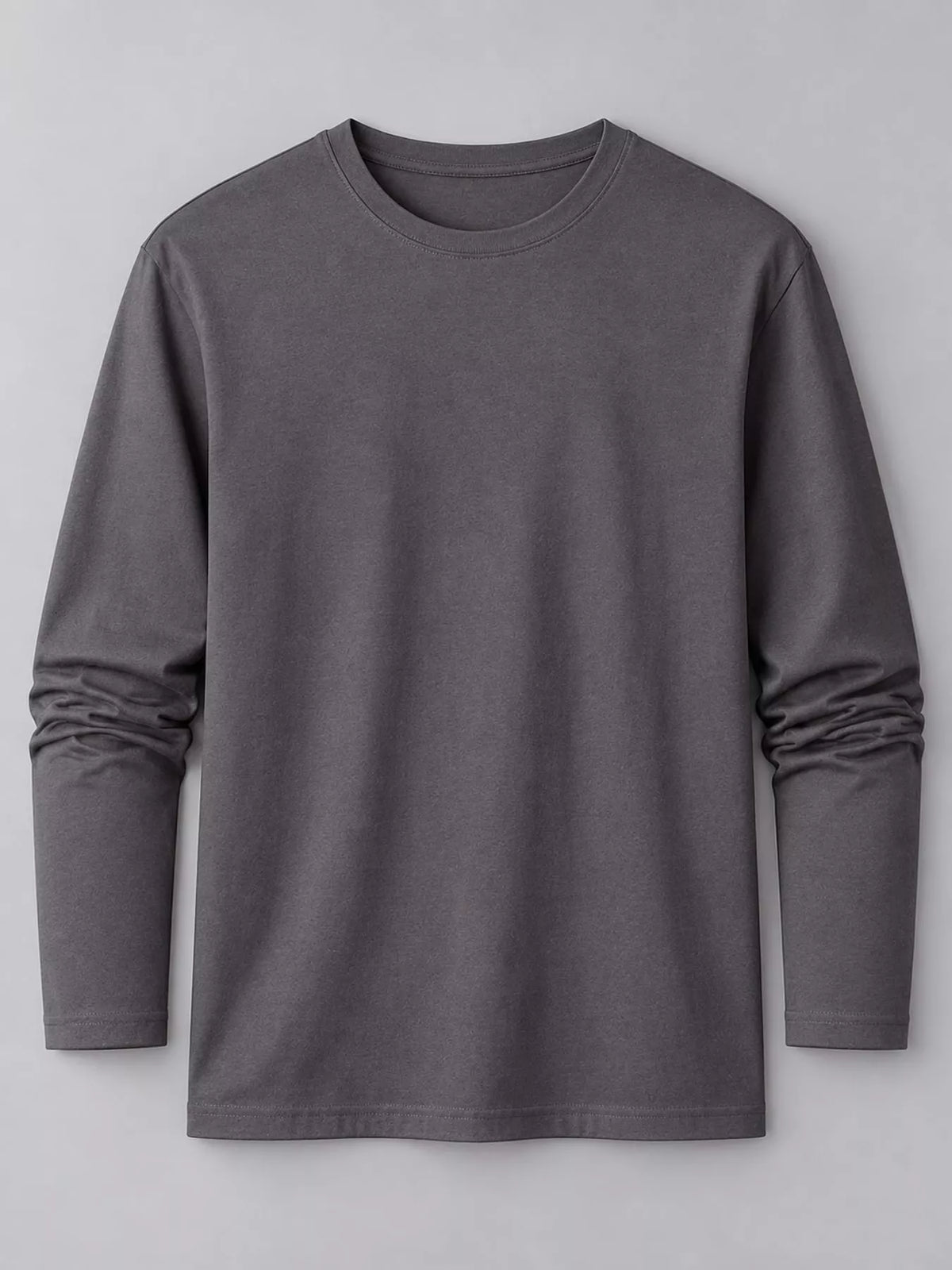 Dark Gray men's cotton long-sleeve crewneck tee, laid flat.