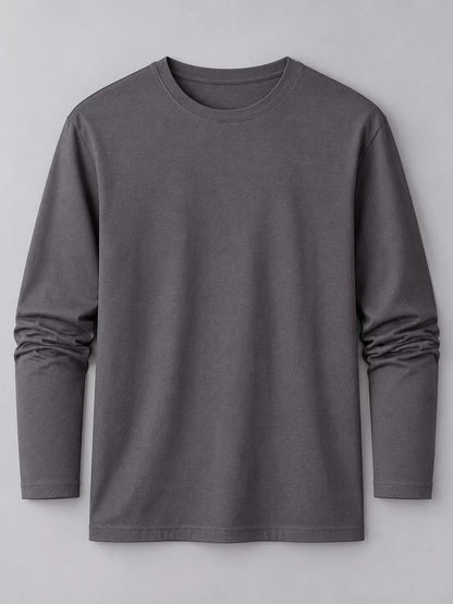 Dark Gray men's cotton long-sleeve crewneck tee, laid flat.