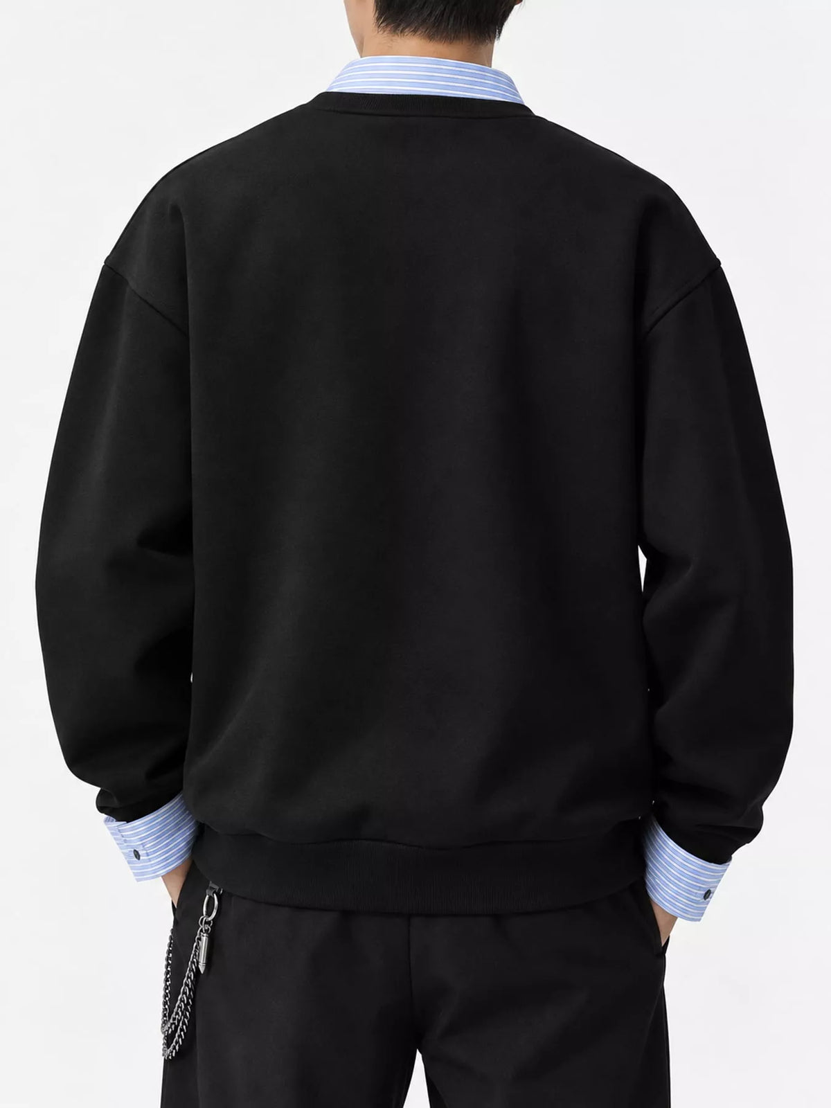 Back of the Black layered-look sweatshirt with striped collar and cuffs