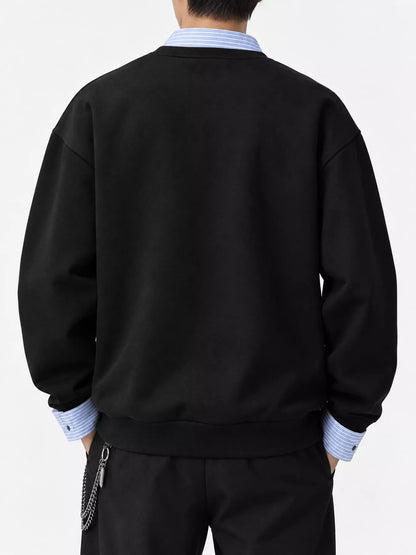 Back of the Black layered-look sweatshirt with striped collar and cuffs