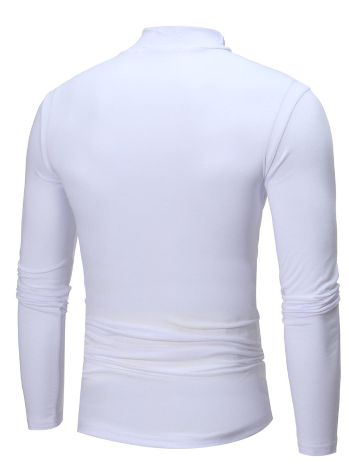 Men's slim-fit mock-neck long-sleeve shirt — White back view