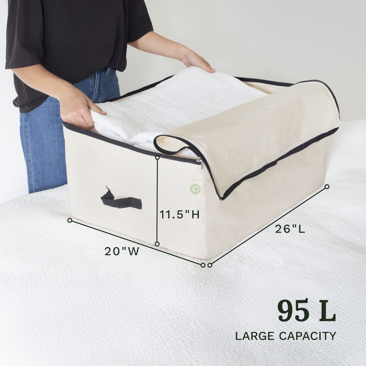 Open canvas storage bag with approximate 26 by 20 by 11.5 inch dimensions