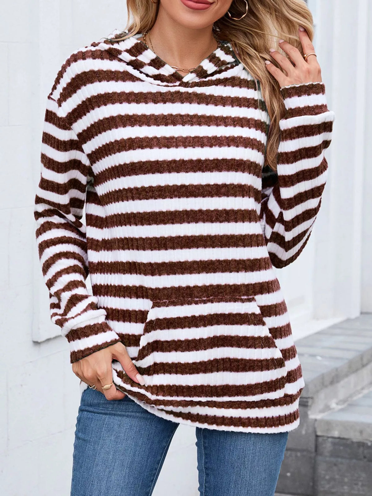 Striped dropped-shoulder hoodie, product view 21 of 22