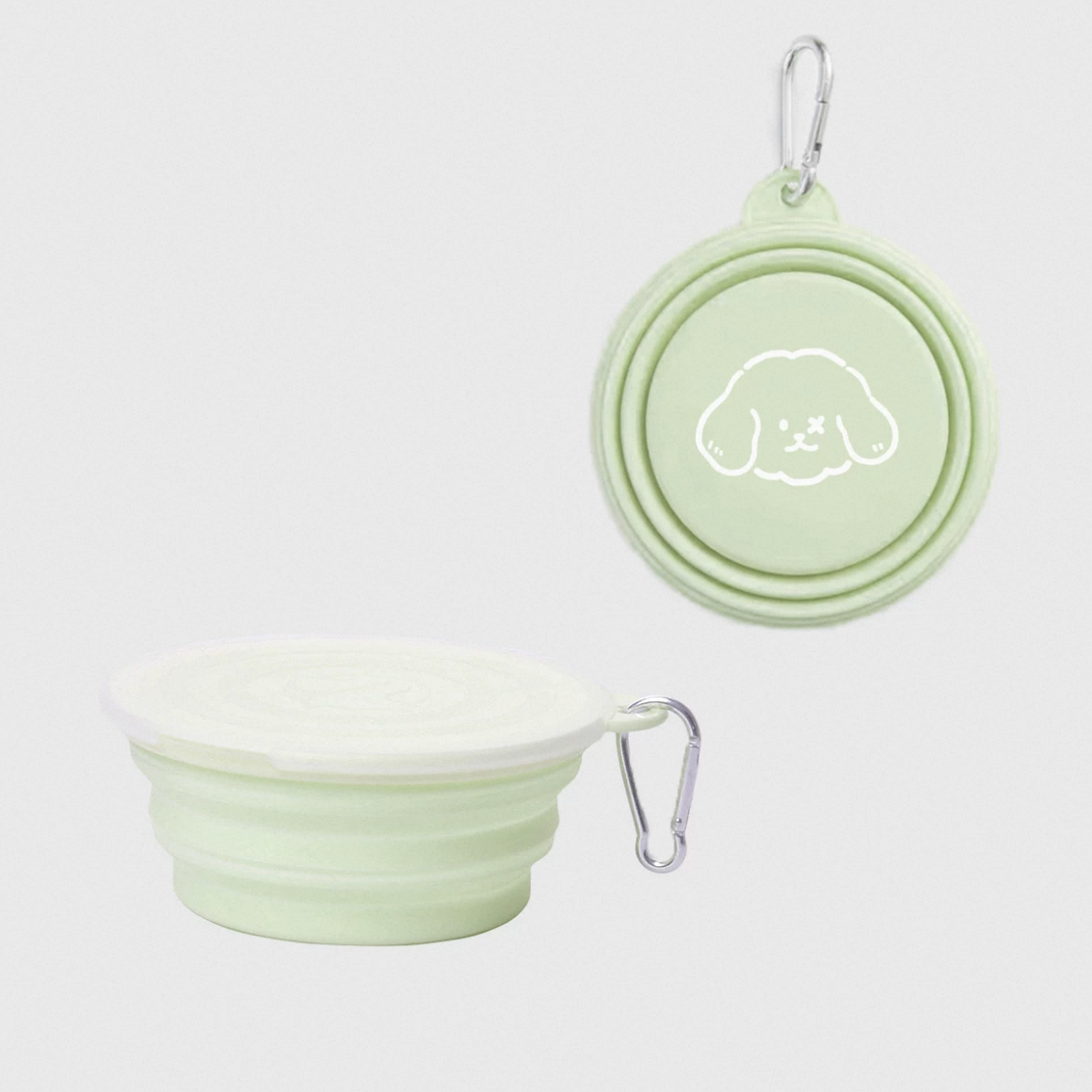 Green single foldable pet travel bowl shown folded and expanded; two views illustrate one bowl per purchase.