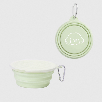 Green single foldable pet travel bowl shown folded and expanded; two views illustrate one bowl per purchase.
