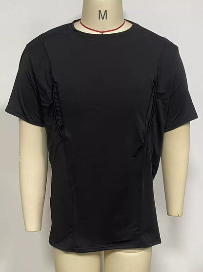 Black short-sleeve crewneck active T-shirt displayed on a mannequin.