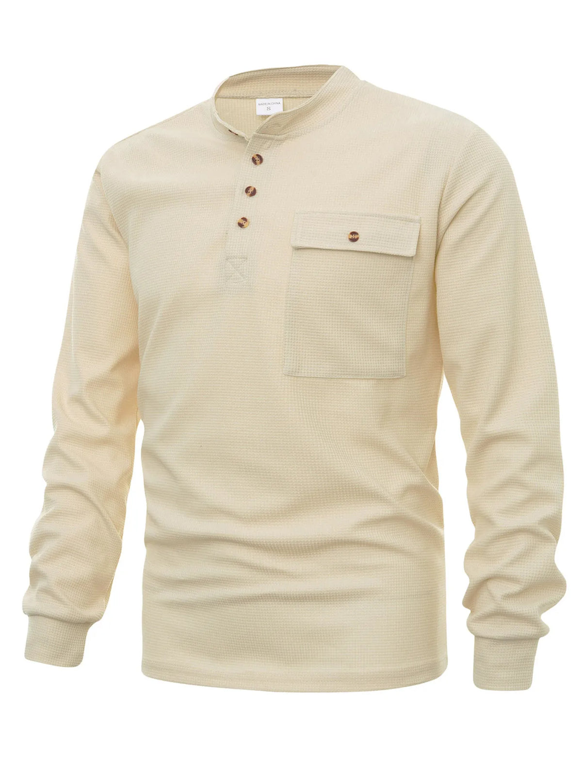 Men's button-detail long-sleeve shirt — Shallow Khakis angled view