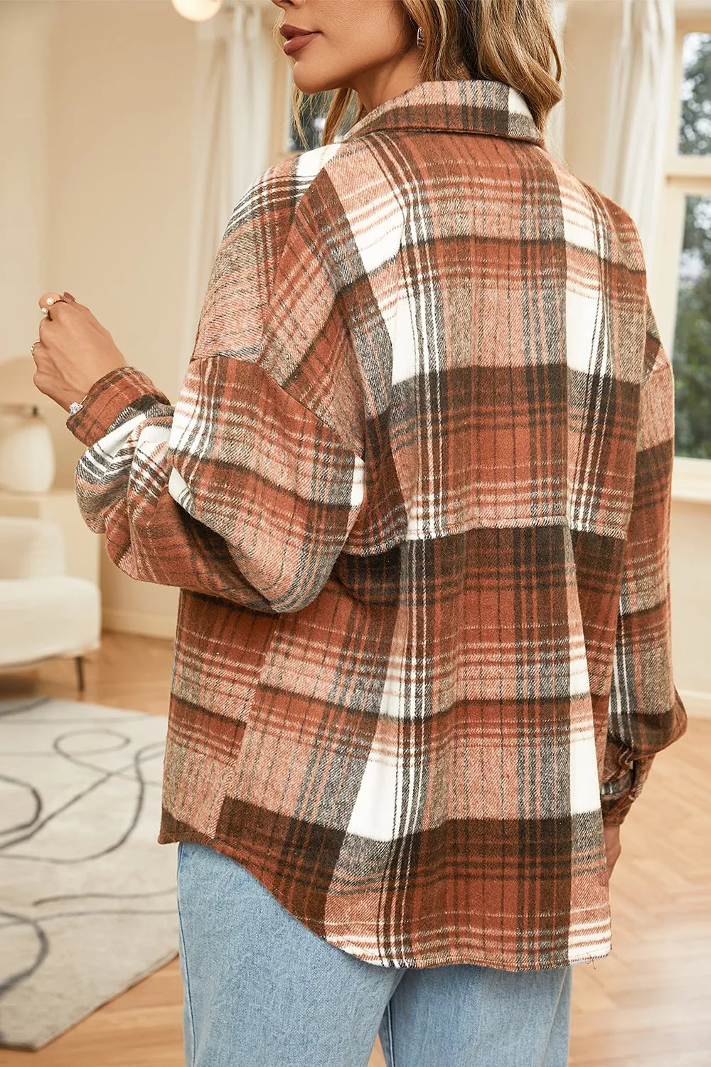 Caramel plaid button-up shacket product view 3