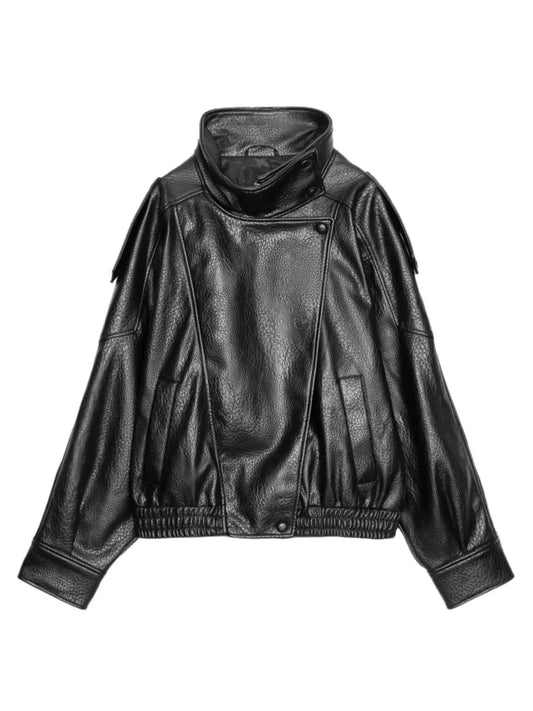 Asymmetrical Faux Leather Moto Jacket product view