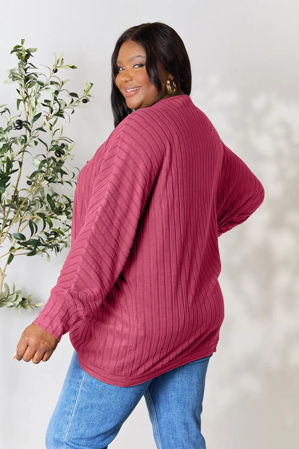 Ribbed open-front cocoon cardigan, product view 34.