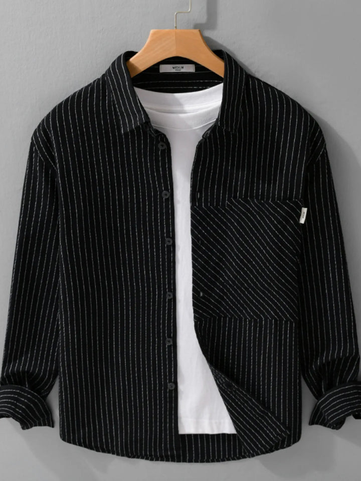 Men's Plus Size Striped Long Sleeve Button-Up Shirt
