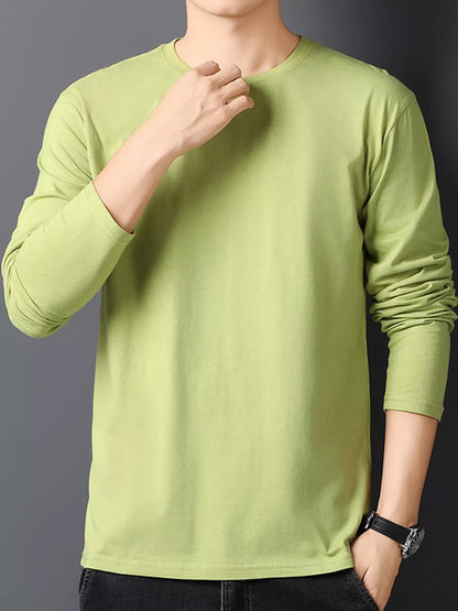 Sage men's cotton long-sleeve crewneck tee, front view.