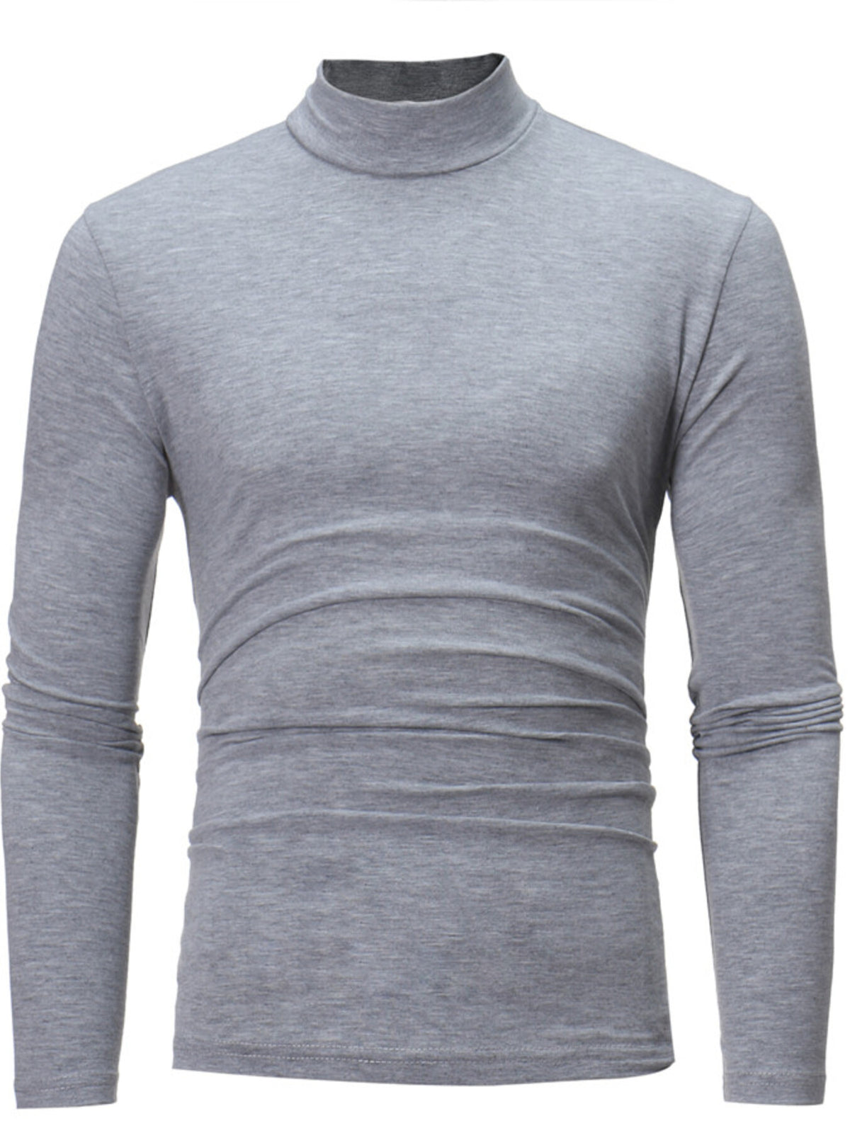 Men's slim-fit mock-neck long-sleeve shirt — Light gray front view