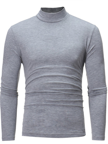 Men's slim-fit mock-neck long-sleeve shirt — Light gray front view