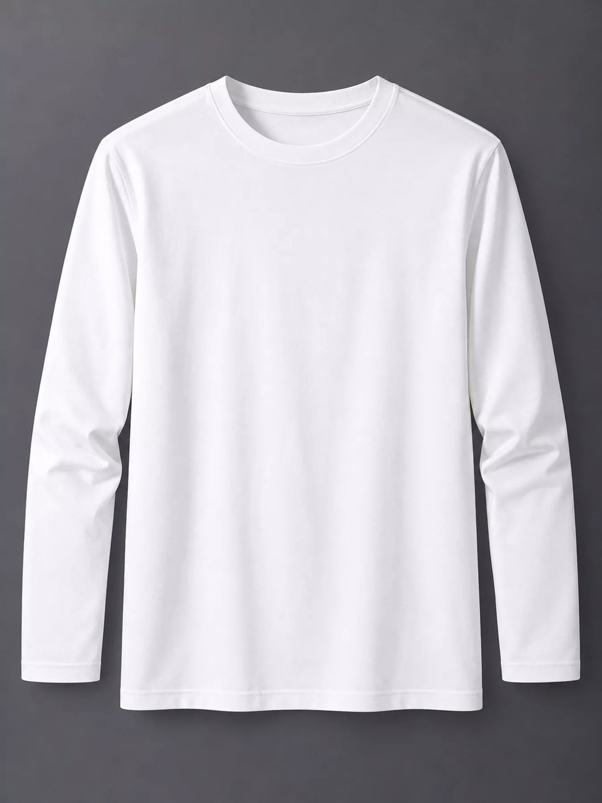 White men's cotton long-sleeve crewneck tee, laid flat.