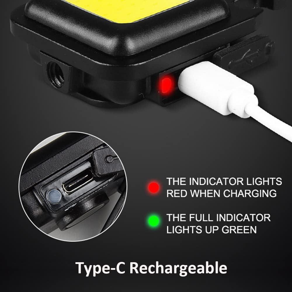 Close view of the charging port and indicator; graphic identifies Type-C rechargeable charging and red/green status lights.