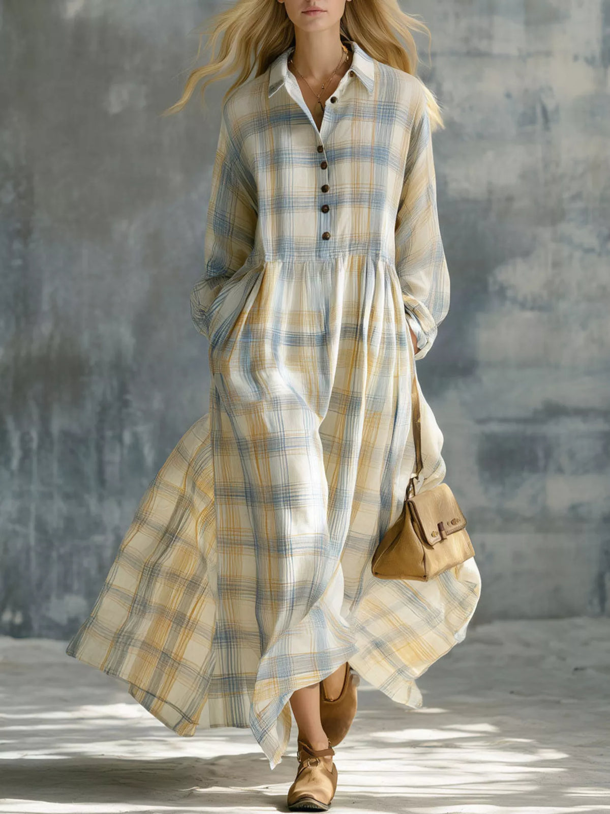 Cyra plaid button-down maxi shirt dress, product image 7 of 14