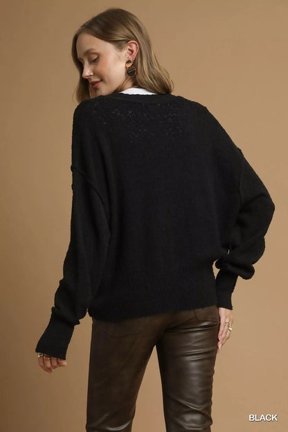 Back view of the Umgee black long-sleeve knit cardigan