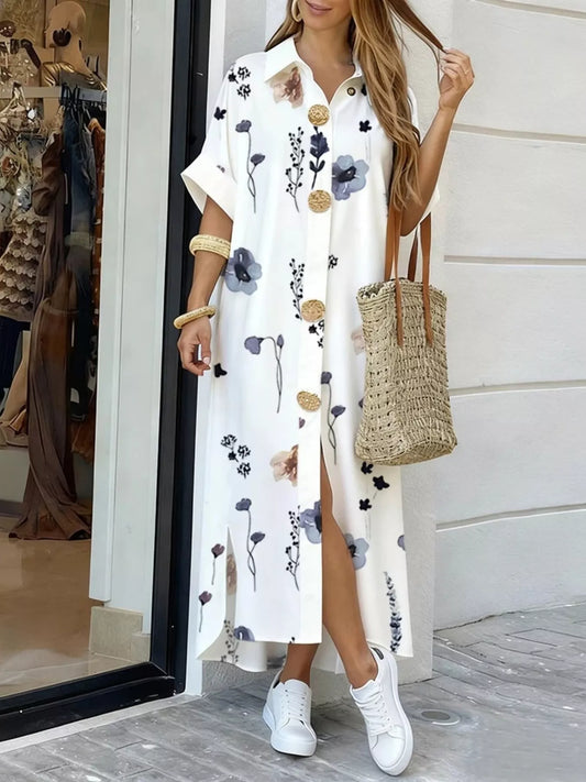 Floral Print Button-Down Maxi Shirt Dress product view