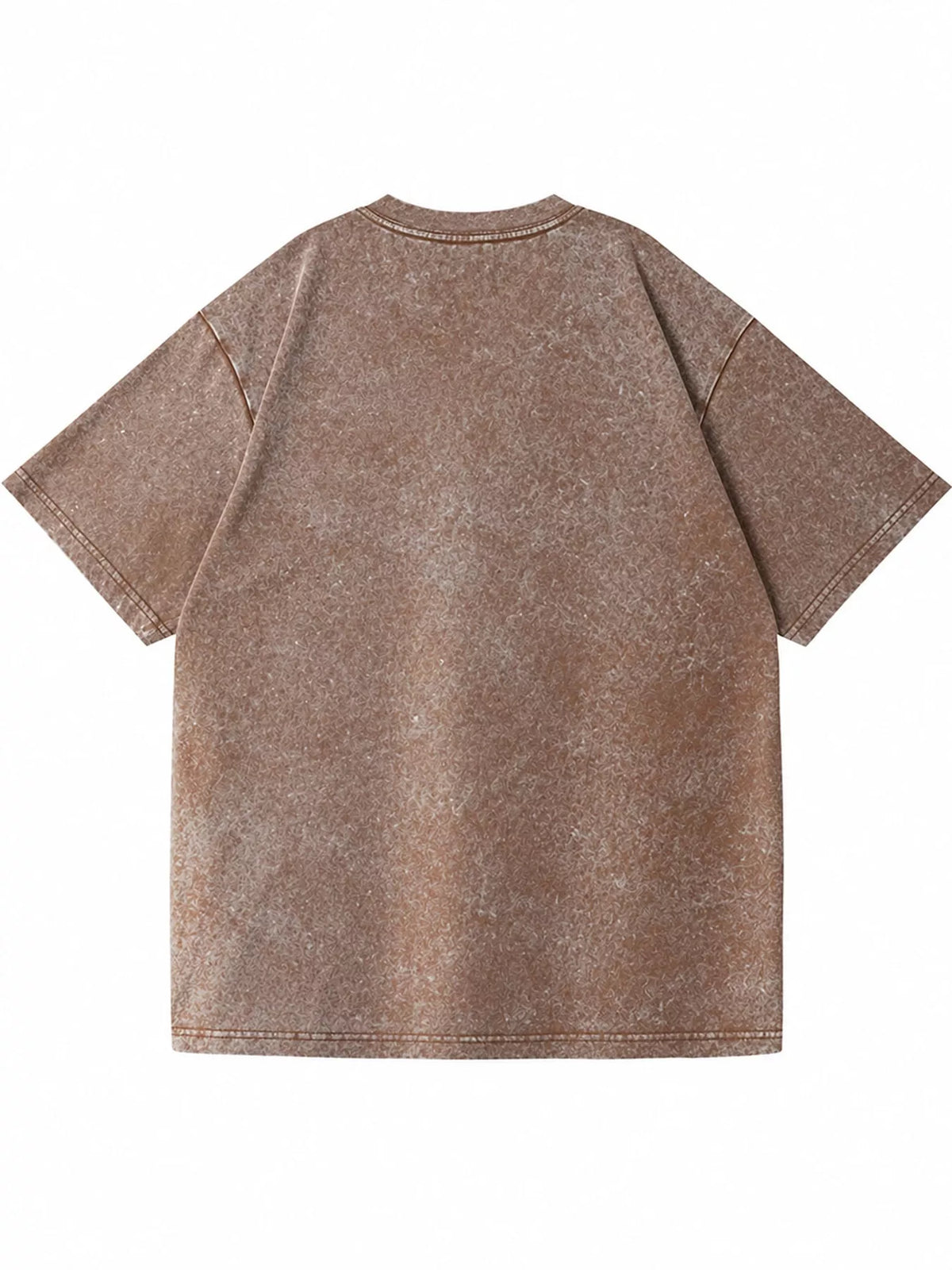 Coffee-Washed acid-wash oversized crewneck T-shirt, rear view. One shirt only.