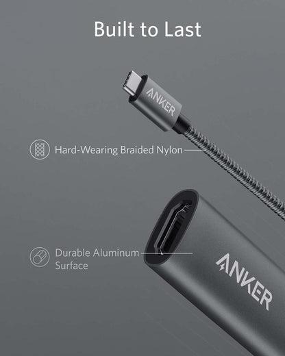 Close-up of the Anker adapter's braided cable and aluminum housing.