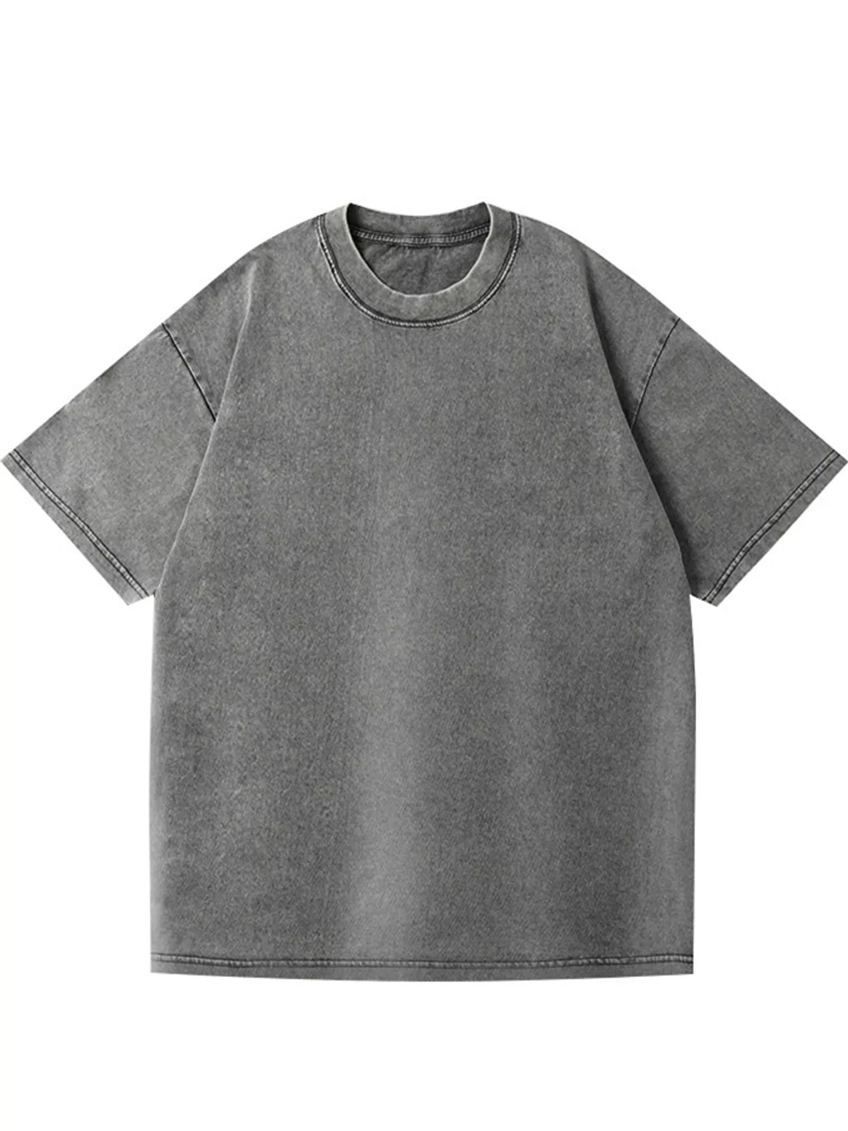 Dark Gray-Washed acid-wash oversized crewneck T-shirt, front view. One shirt only.