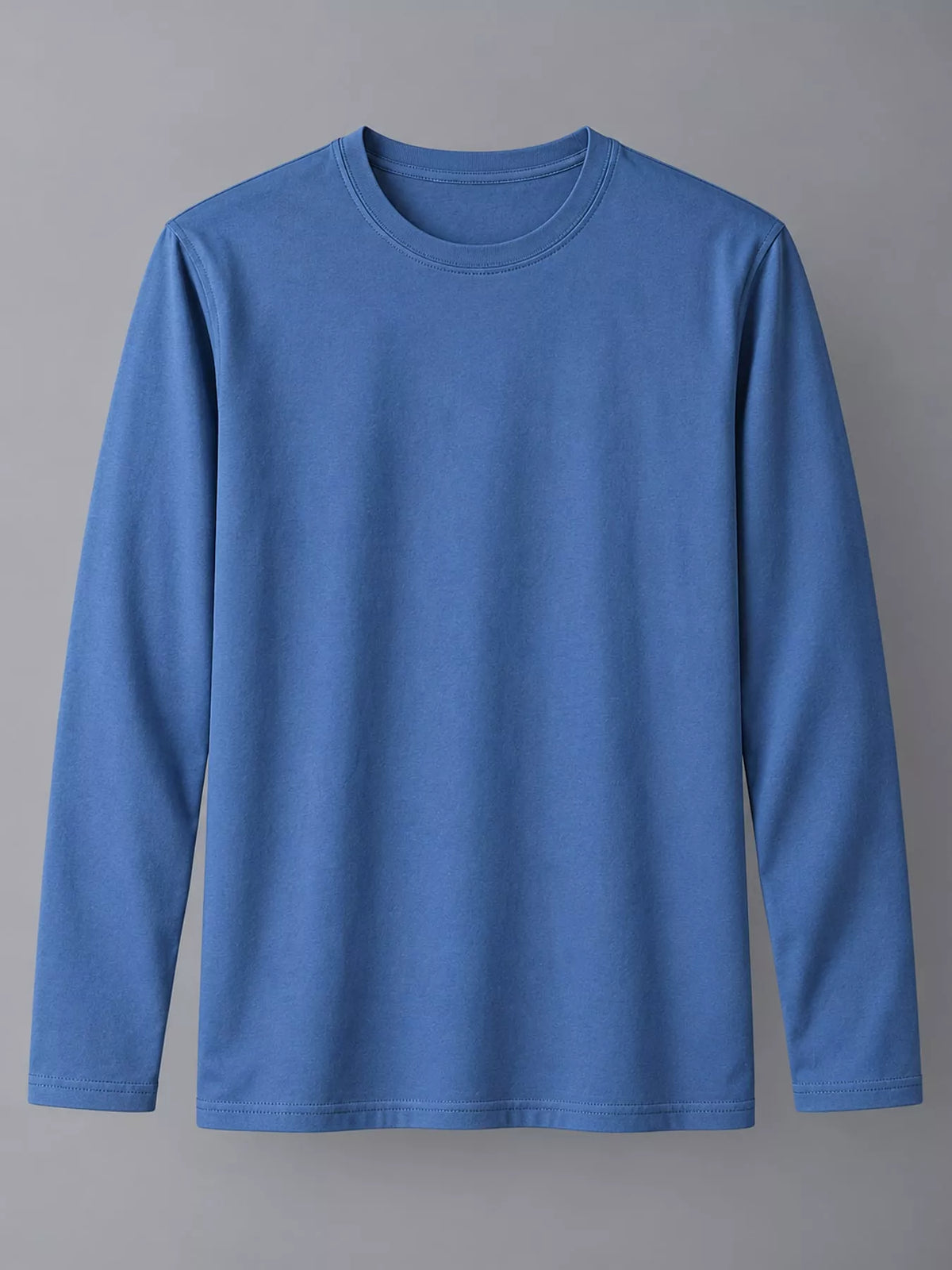Dusty Blue men's cotton long-sleeve crewneck tee, laid flat.