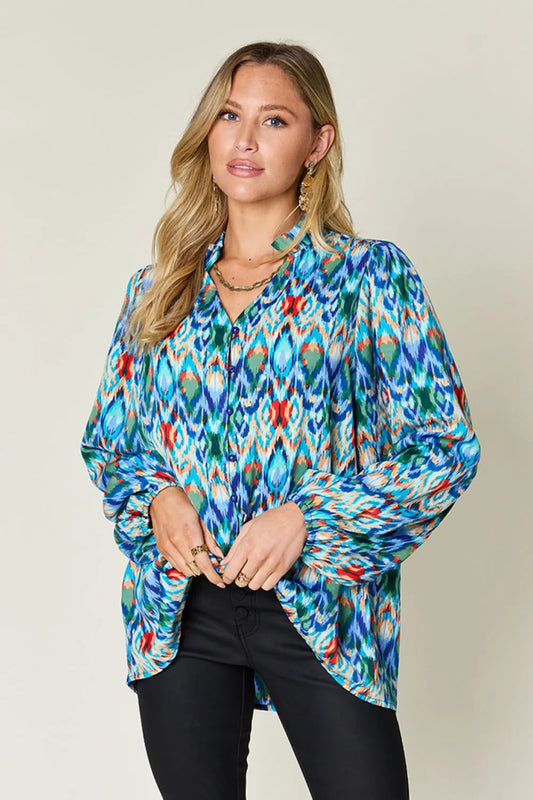 Double Take Full Size Printed Balloon Sleeve Blouse product view