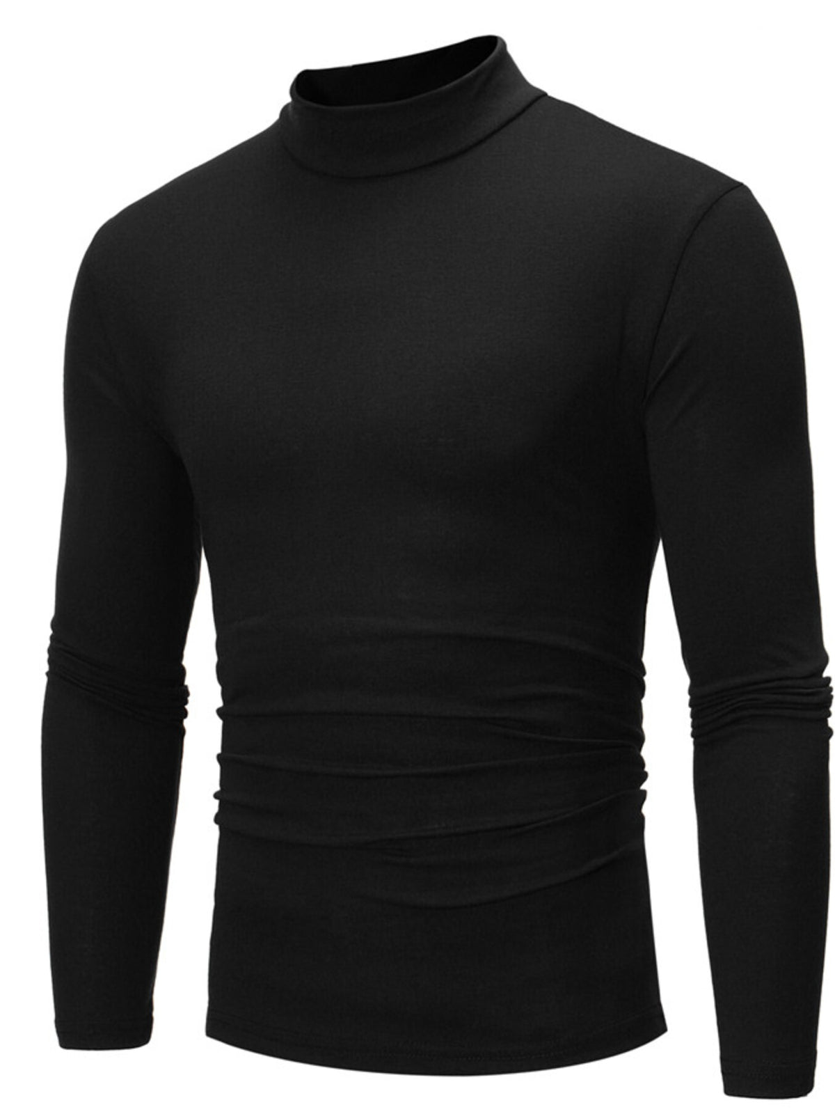 Men's slim-fit mock-neck long-sleeve shirt — Black angled front view