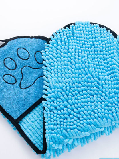 Sky Blue pet towel showing paw-print pockets and textured reverse