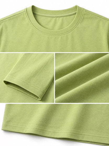 Sage men's cotton long-sleeve crewneck tee, neckline, sleeve and hem details.