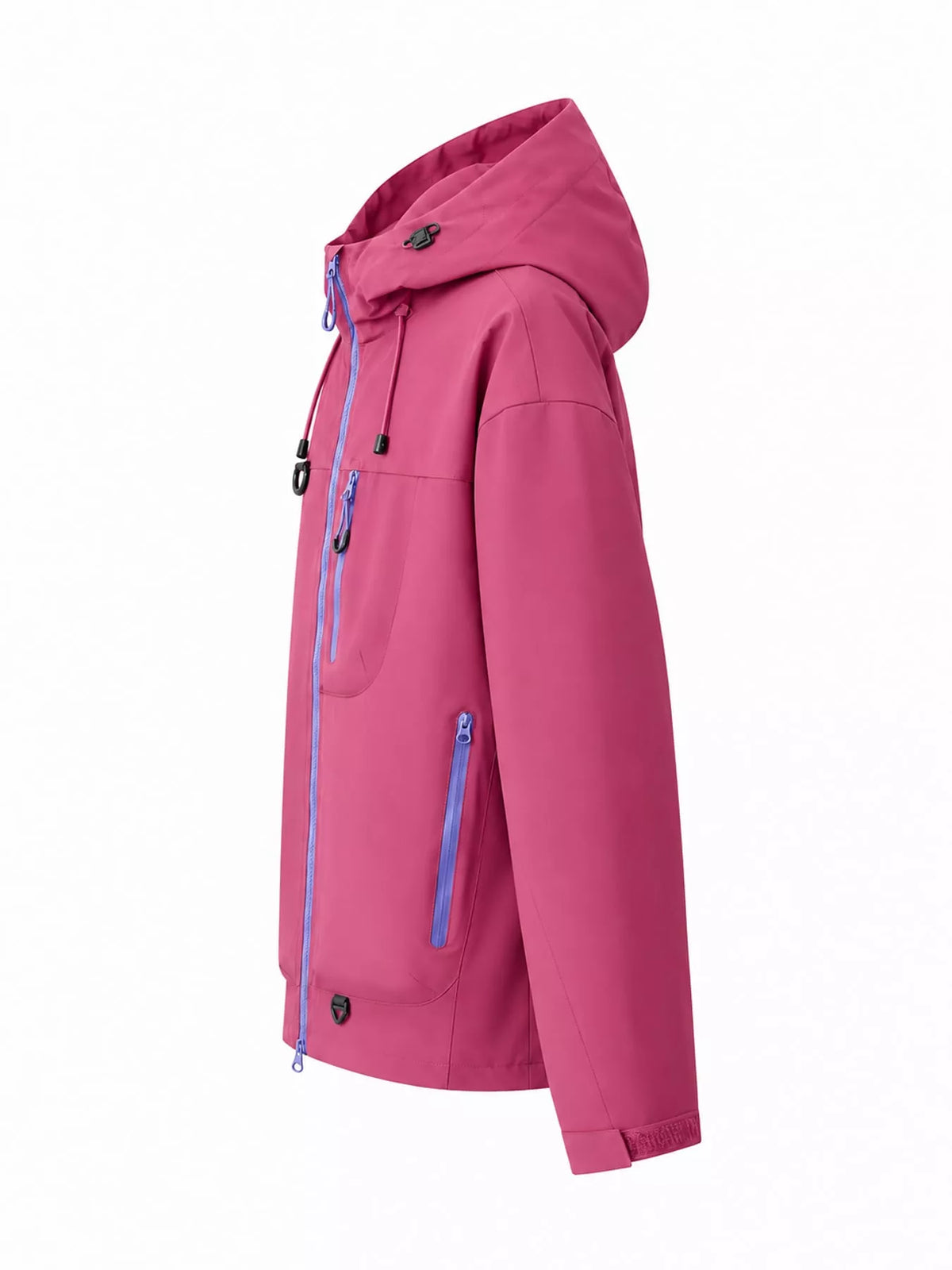 Pink men's hooded multi-pocket zip jacket — side view
