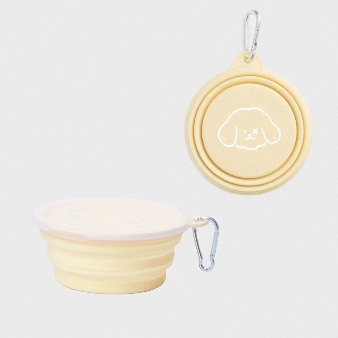 Yellow single foldable pet travel bowl shown folded and expanded; two views illustrate one bowl per purchase.