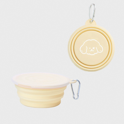 Yellow single foldable pet travel bowl shown folded and expanded; two views illustrate one bowl per purchase.