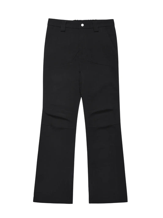 Front view of black men's loose-fit trousers with pockets and belt loops