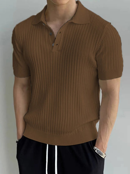 Men's Coffee Brown ribbed knit polo, front view