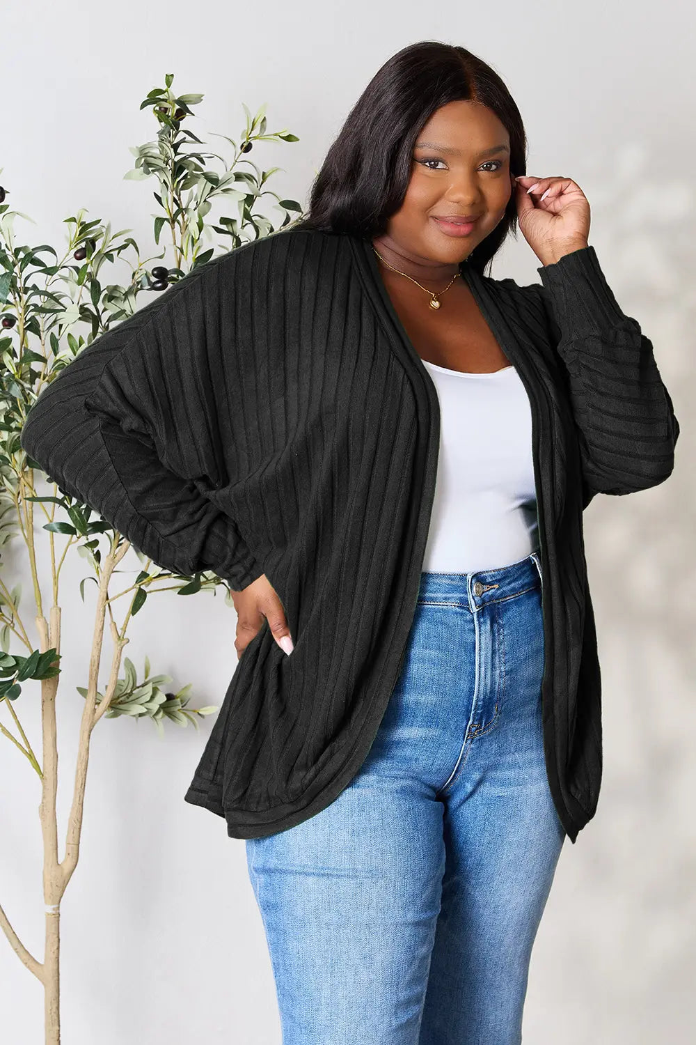 Ribbed open-front cocoon cardigan, product view 4.