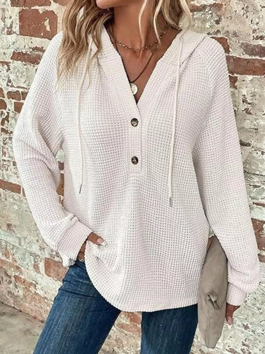 Full Size Waffle Knit Half-Button Hoodie Plus Size product view