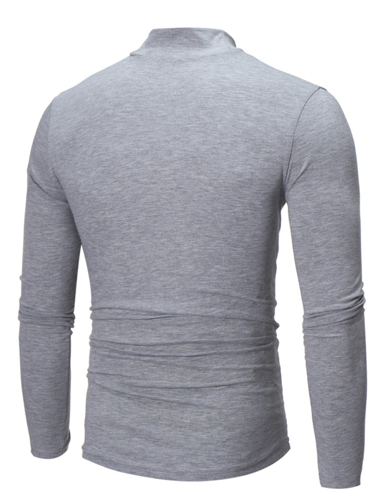 Men's slim-fit mock-neck long-sleeve shirt — Light gray back view