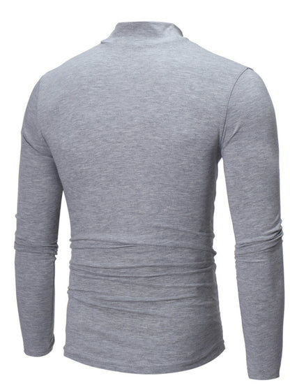 Men's slim-fit mock-neck long-sleeve shirt — Light gray back view