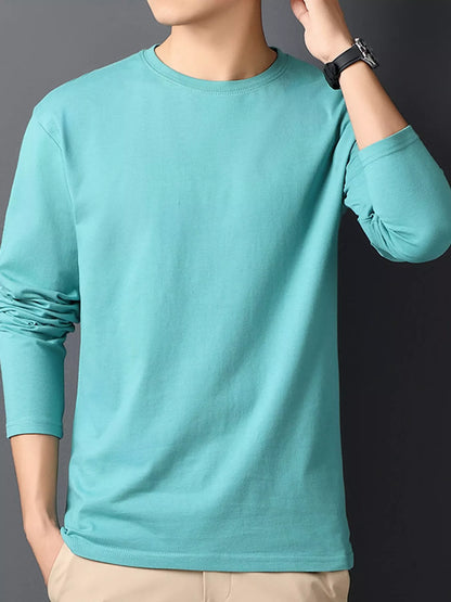 Pastel Blue men's cotton long-sleeve crewneck tee, front view.