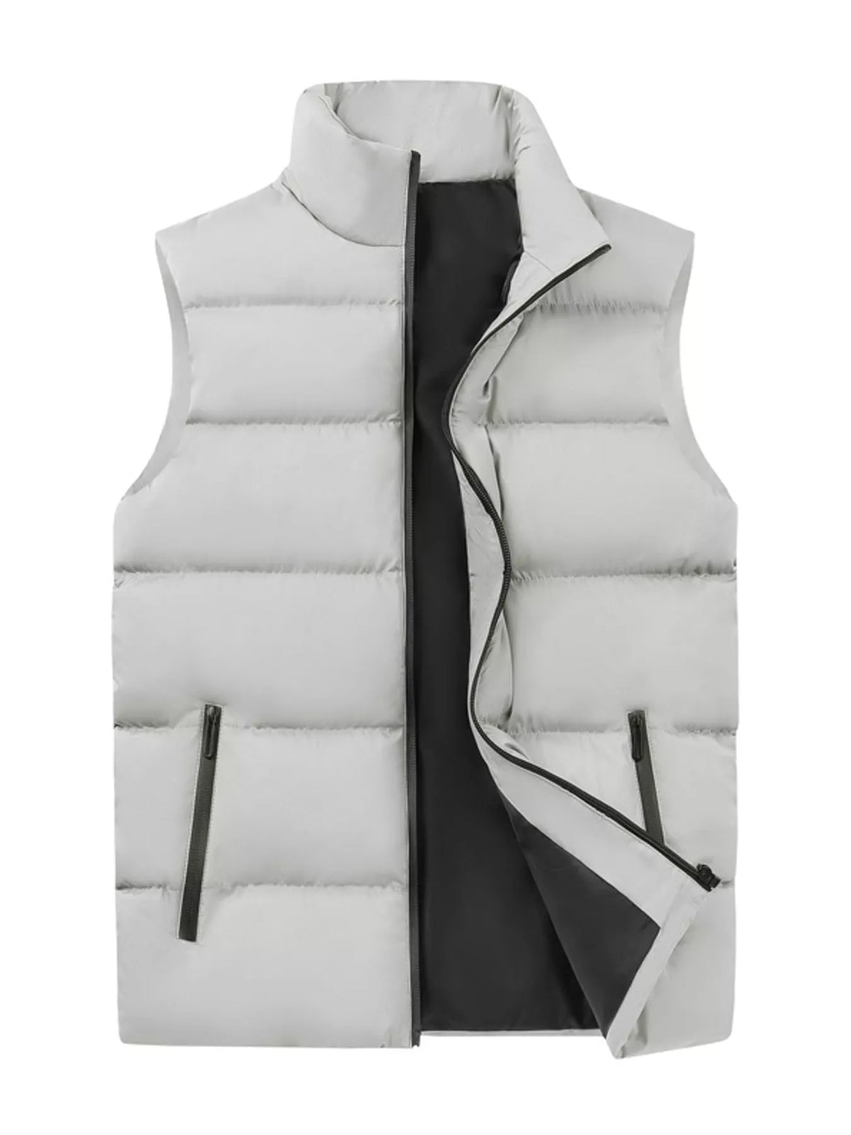 Apricot men's lightweight zip-up puffer vest — front view